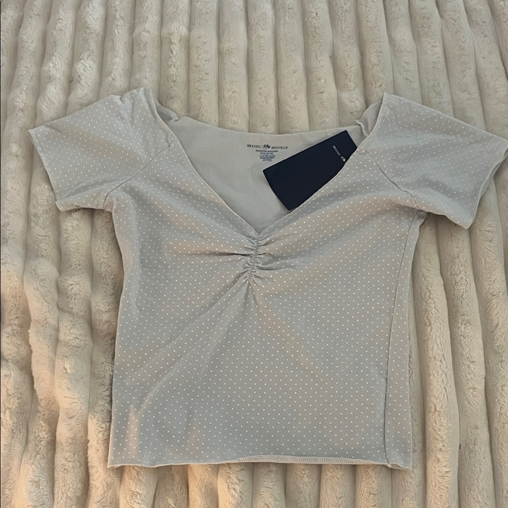 Brandy Melville Light Gray Polka Dot Tee one sis fits all